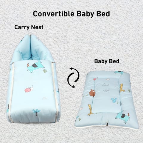 R for Rabbit Snuggy Baby Bed - Easy To Carry, Convertible, High Quality Zip, 100% Natural Cotton Sky Blue