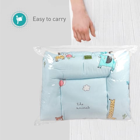R for Rabbit Snuggy Baby Bed - Easy To Carry, Convertible, High Quality Zip, 100% Natural Cotton Sky Blue