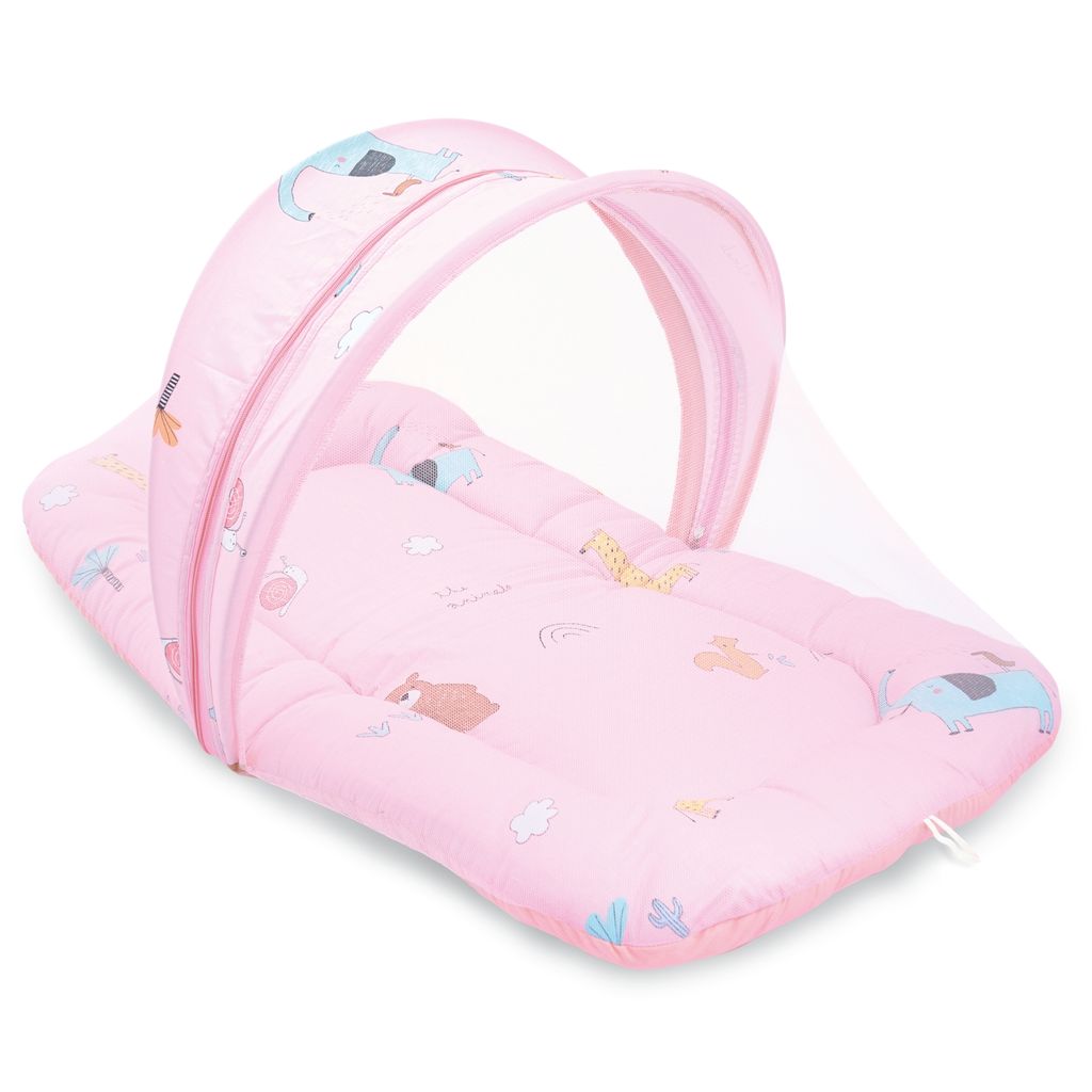 R for Rabbit Snuggy Safari Baby Bed - Easy To Carry, Convertible, HQ Zip, 100% Natural Cotton Pink