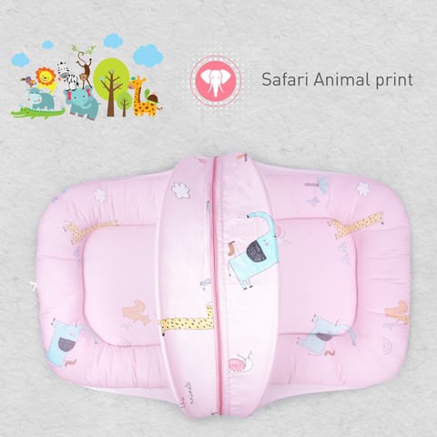 R for Rabbit Snuggy Safari Baby Bed - Easy To Carry, Convertible, HQ Zip, 100% Natural Cotton Pink