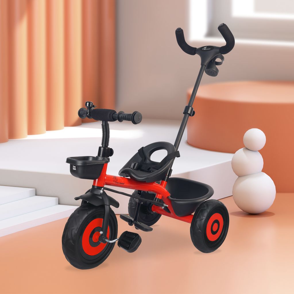R for Rabbit Tiny Toes T20 Plus Tricycle - 2 In 1, Rubber Wheels, Adjustable Parental Control, Cup Holder Red