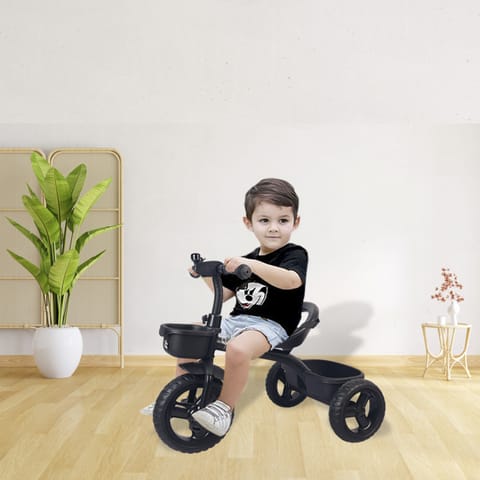 R for Rabbit Tiny Toes T10 Ace Tricycle - Front & Back Basket, Seat Belt Black