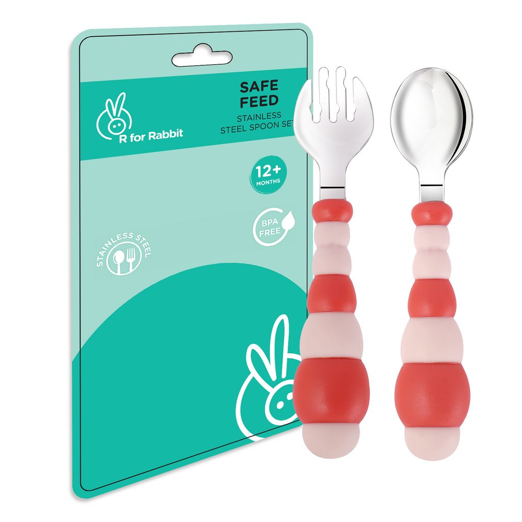 R for Rabbit Safe Feed Stainless Steel Spoon Set Pink