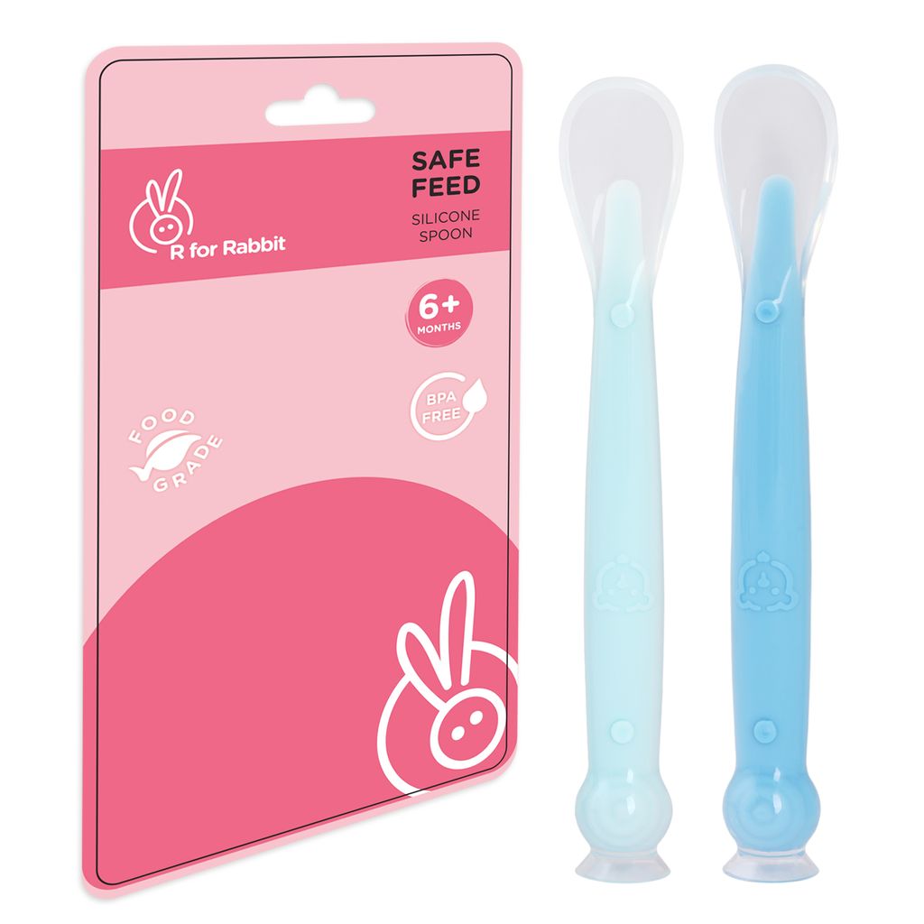 R for Rabbit Safe Feed Silicone Baby Spoon Set Lake Blue-Blue