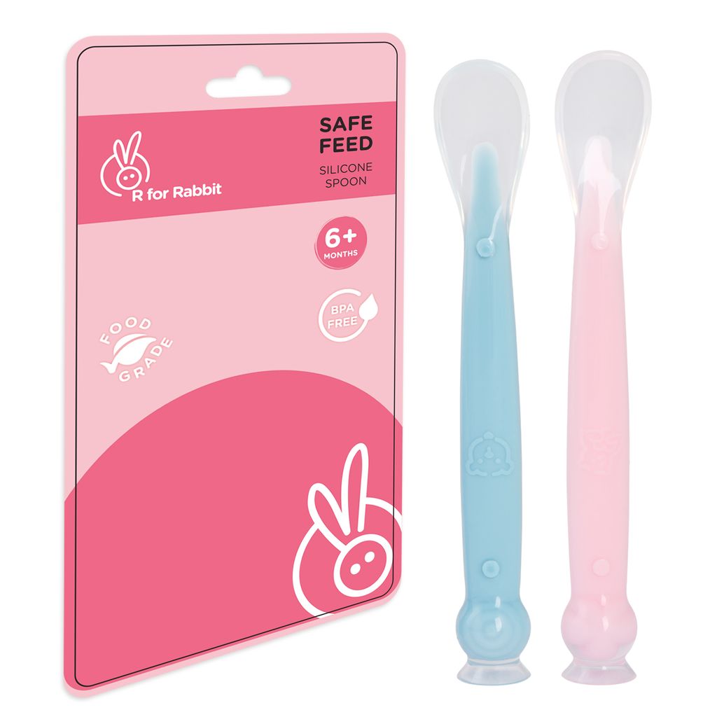 R for Rabbit Safe Feed Silicone Baby Spoon Set Blue Pink