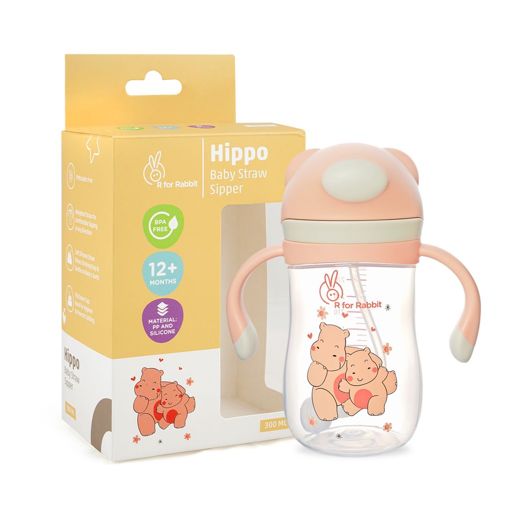 R for Rabbit Hippo Baby Straw Sipper Yellow