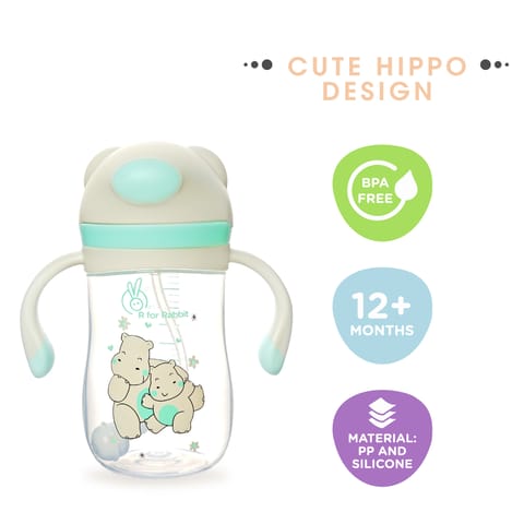 R for Rabbit Hippo Baby Straw Sipper Green