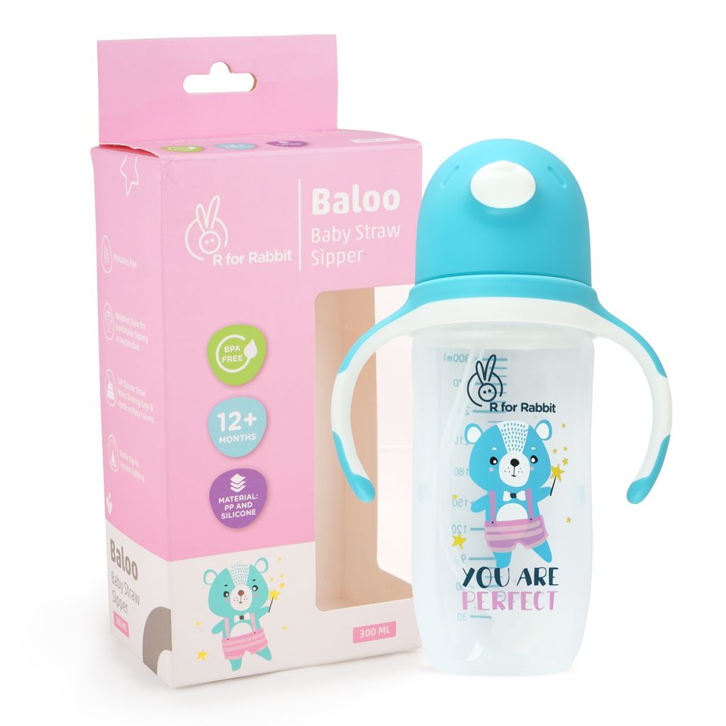 R for Rabbit Premium Baloo Baby Straw Sipper Bottle 300 ML Blue