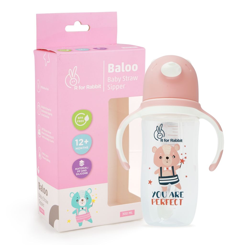 R for Rabbit Premium Baloo Baby Straw Sipper Bottle 300 ML Pink