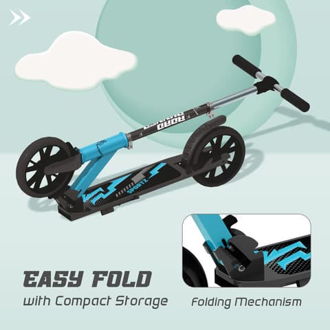 R for Rabbit Road Runner Sportz Scooter - 3 Level Height Adjustment, Easy Fold, Wide Base & Stand Lake Blue