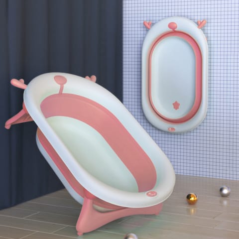 R for Rabbit Bubble Double Aqua Baby Bath Tub Compact Fold & Portable Pink
