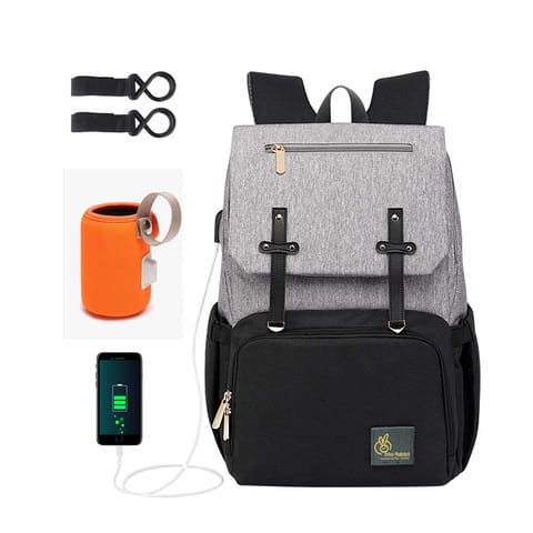 R for Rabbit Caramello Smart Diaper Bags For Mother With High-Quality Water-Resistant Material Grey Black
