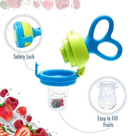 Mee Mee Advanced Fruit & Food Nutritional Feeder with Feed Pusher | BPA Free | Baby Grip Feeder to Push Food (Blue)