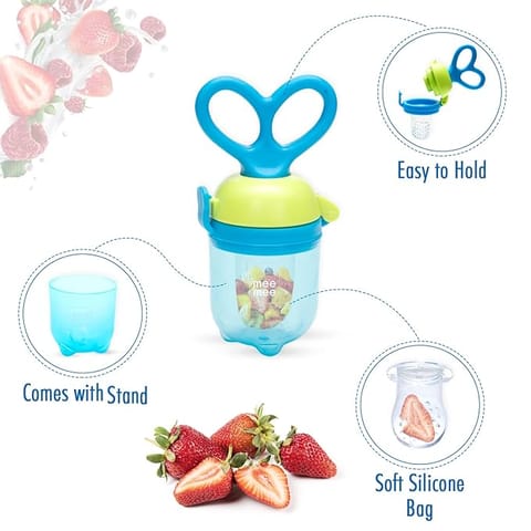 Mee Mee Advanced Fruit & Food Nutritional Feeder with Feed Pusher | BPA Free | Baby Grip Feeder to Push Food (Blue)