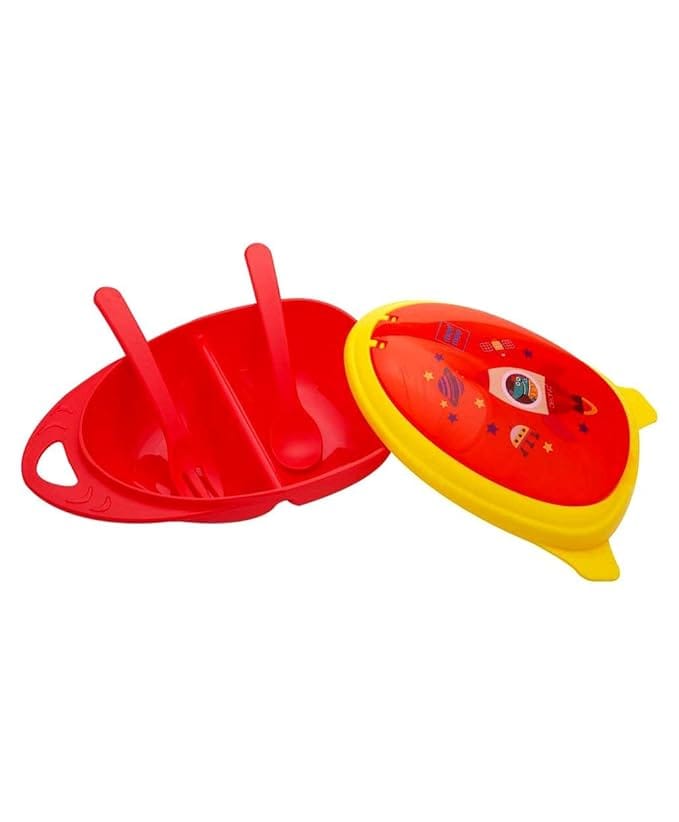 Mee Mee Air-Tight Baby Toddler Feeding Bowl with Fork & Spoon (Red)