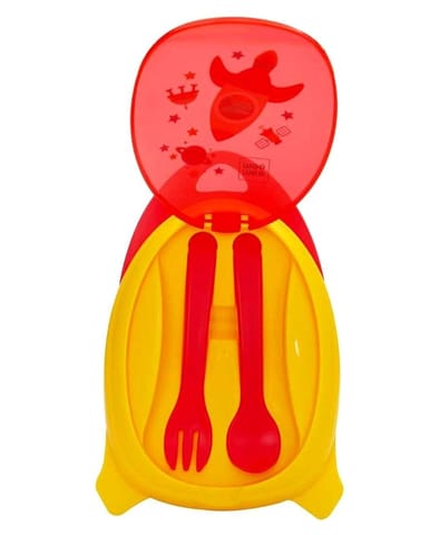 Mee Mee Air-Tight Baby Toddler Feeding Bowl with Fork & Spoon (Red)