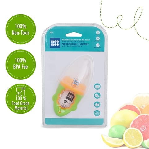 Mee Mee Fruit and Food Nutritional Feeder with Soft Mesh Sack (Orange/Green)