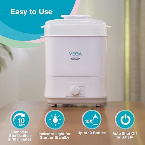 Vega Vega Baby & Mom 4-in-1 Electric Steam Sterilizer with Dryer | Multi Functional Steam Sterilizer | Complete Sterilization of Baby Accessories