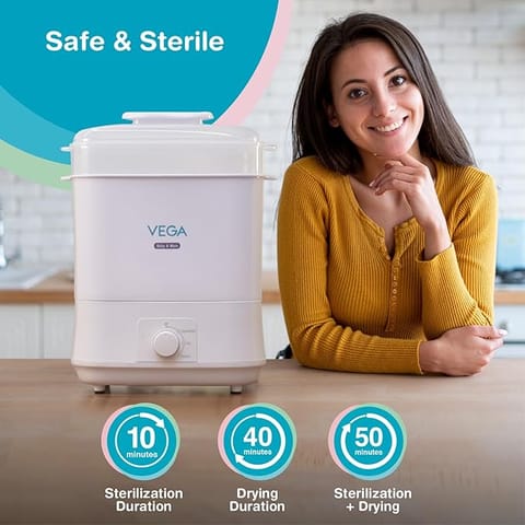 Vega Vega Baby & Mom 4-in-1 Electric Steam Sterilizer with Dryer | Multi Functional Steam Sterilizer | Complete Sterilization of Baby Accessories
