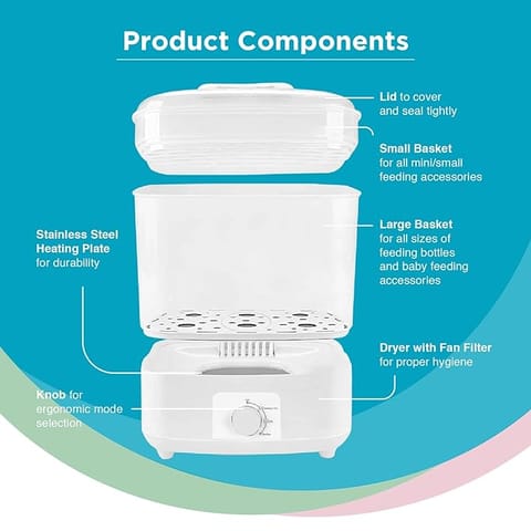 Vega Vega Baby & Mom 4-in-1 Electric Steam Sterilizer with Dryer | Multi Functional Steam Sterilizer | Complete Sterilization of Baby Accessories