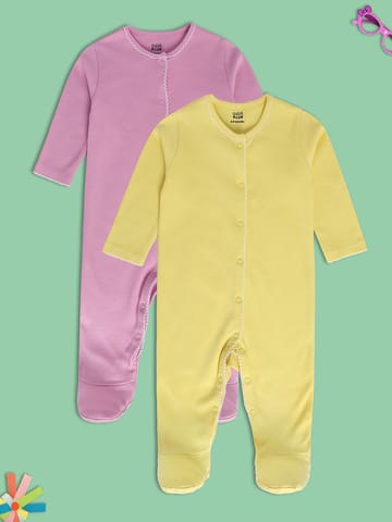 MINI KLUB NEW BORN AND BABY GIRLS PURPLE/YELLOW SLEEP SUIT