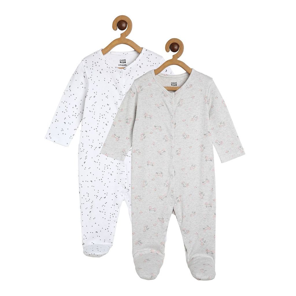 MINI KLUB NEW BORN AND BABY GIRLS WHITE/GREY SLEEP SUIT