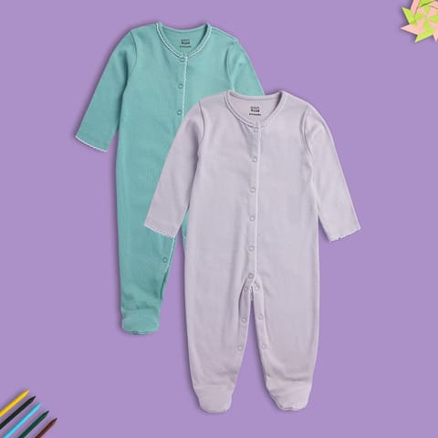 MINI KLUB NEW BORN AND BABY GIRLS LILAC/ DULL GREEN SLEEP SUIT