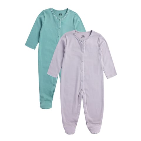 MINI KLUB NEW BORN AND BABY GIRLS LILAC/ DULL GREEN SLEEP SUIT