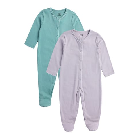 MINI KLUB NEW BORN AND BABY GIRLS LILAC/ DULL GREEN SLEEP SUIT