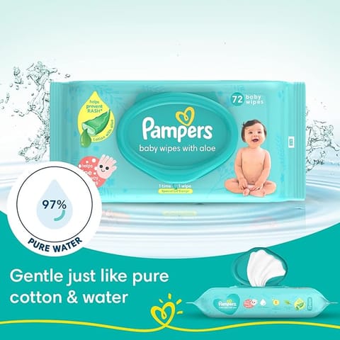 Pampers Baby Aloe Wipes with Lid, 72 Wipes