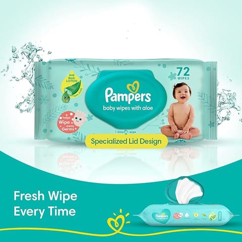 Pampers Baby Aloe Wipes with Lid, 72 Wipes