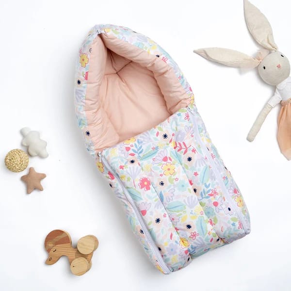 haus & kinder 3 in 1 Baby Sleeping Bag & Carry Nest | Cotton Bedding Set for Infants & New Born Baby | Portable/Travel & Skin Friendly | 0-6 Months (Ditsy Bloom)