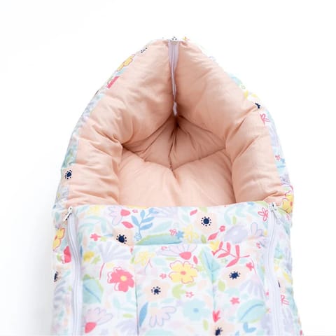 haus & kinder 3 in 1 Baby Sleeping Bag & Carry Nest | Cotton Bedding Set for Infants & New Born Baby | Portable/Travel & Skin Friendly | 0-6 Months (Ditsy Bloom)