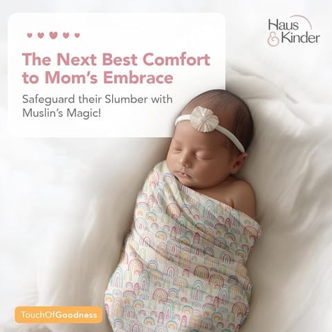 haus & kinder Aloha Collection 100% Cotton Muslin Baby Swaddle Wrap for New Born, Size 100 cm by 100 cm - Pack of 3 (Rainbow Swaddle)