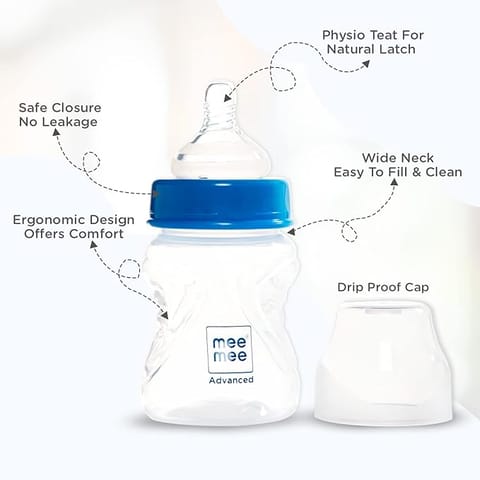 Mee Mee Milk Safe Feeding Bottle Wide Mouth (White, 150ml)