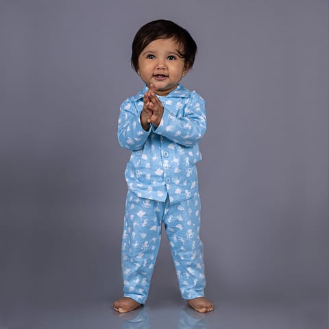 Snugkins Full Sleeves Baby Octopus Printed Pajamas | Night Suit | Sleep Wear for Baby/Kids | Boys and Girls | Fits 5-6 Years | Aqua Blue