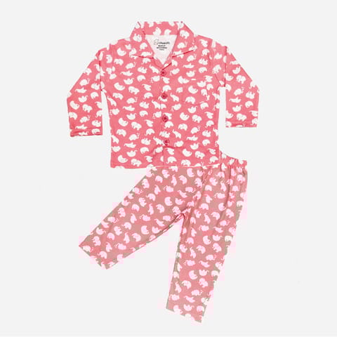 Snugkins Full Sleeves Baby Elephant Printed Pajamas | Night Suit | Sleep Wear for Baby/Kids | Boys and Girls | Fits 6-12 Months | Red