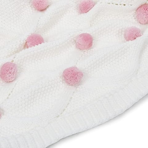 haus & kinder 100% Cotton Knitted Blanket for New Born Baby | Baby All Season AC Blankets | Quilt Wrapper for New Born Boy & Girl | Size 80 cm x 100 cm, 0 to 2 Years | Bubblegum Pink Pom Pom