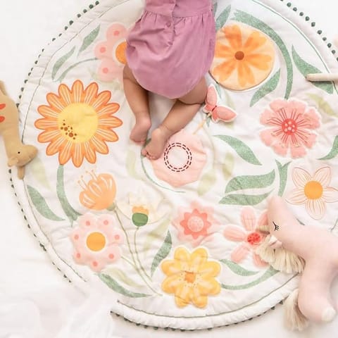 haus & kinder Baby Playgym For Babies | Activity Play Gym Mat | Foldable And Durable Cotton Play Mat | Baby Crawling Mats For Floor For 0 To 24 Months (Floral Garden), 1 Count, Multicolor