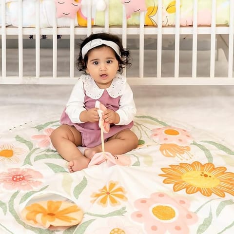 haus & kinder Baby Playgym For Babies | Activity Play Gym Mat | Foldable And Durable Cotton Play Mat | Baby Crawling Mats For Floor For 0 To 24 Months (Floral Garden), 1 Count, Multicolor