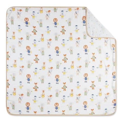 haus & kinder 100% Cotton Reversible Muslin Blanket For Newborn Baby Boy And Girl, Triple Layer Blanket 0-2 Years, Size- 120 Cm X 120 Cm (Jungle Party), Beige, 200 TC