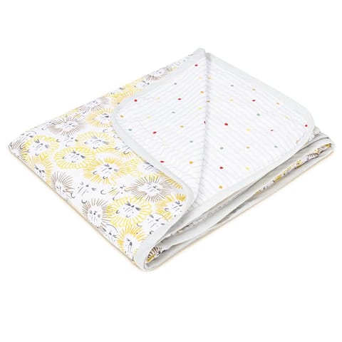 haus & kinder R 100% Cotton Reversible Muslin Blanket For Newborn Baby Boy And Girl, Triple Layer Blanket 0-3 Years, Size- 120 Cm X 120 Cm (Roarsome, Yellow), 200 TC