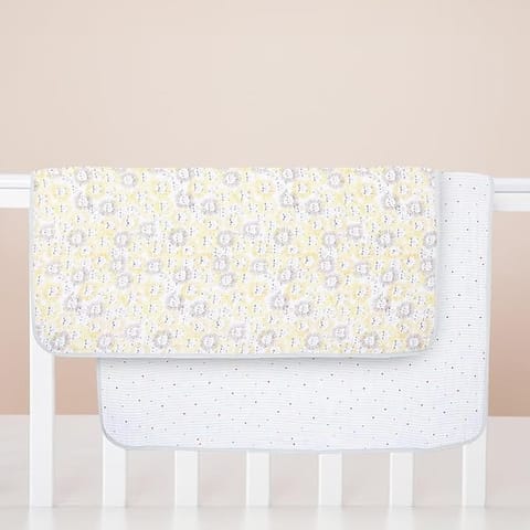 haus & kinder R 100% Cotton Reversible Muslin Blanket For Newborn Baby Boy And Girl, Triple Layer Blanket 0-3 Years, Size- 120 Cm X 120 Cm (Roarsome, Yellow), 200 TC