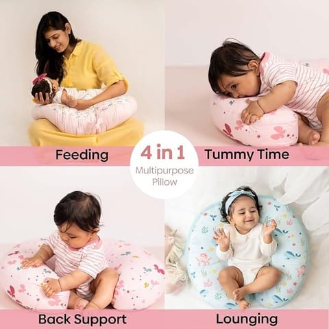 haus & kinder Newborn Nursing Feeding Pillow, Breastfeeding Pillows with Removable Cover, Infant Support for Baby & Mom Cradle 0-24 Months (Butterfly Garden, Cotton Poplin, Multicolor)