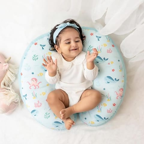 haus & kinder Newborn Nursing Feeding Pillow, Breastfeeding Pillows with Removable Cover, Infant Support for Baby and Mom Cradle 0-24 Months (Vitamin Sea, Cotton Poplin, Multicolor)