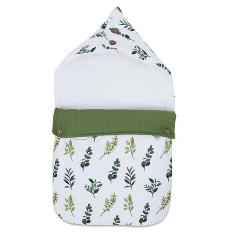 Haus and Kinder 3 in 1 Baby Sleeping Bag and Carry Nest | Cotton Bedding Set for Infants and New Born Baby | Portable and Travel Friendly | 0-6 Months (Be-Leaf in Yourself)