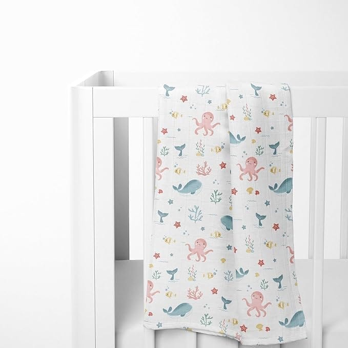 haus & kinder Oasis Collection 100% Cotton Muslin Baby Swaddle Wrap for New Born, Size 100 cm by 100 cm - Pack of 3 (Spacewalk, Ocean, Anchor, Multicolor)