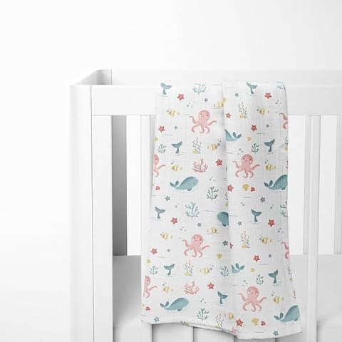 haus & kinder Oasis Collection 100% Cotton Muslin Baby Swaddle Wrap for New Born, Size 100 cm by 100 cm - Pack of 3 (Spacewalk, Ocean, Anchor, Multicolor)