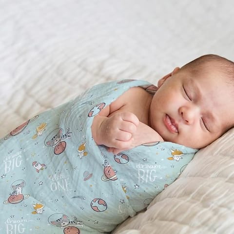 haus & kinder Nautical Collection 100% Cotton Muslin Baby Swaddles Wrap for Newborn Baby, Size 100Cm X 100Cm, Pack of 5 (Anchor, Dots, Ocean, Elephant, Spacewalk), Multi-Colour