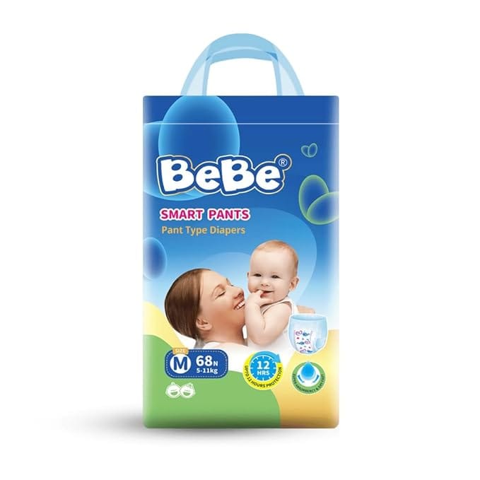 BeBe Baby Diaper Pants - Medium Pack of 1, 5-11 Kg Triple Leakage Protection & Extra Comfort Jumbo Pack (68 Piece, M)